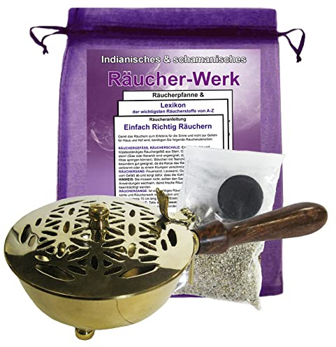 Räucherstövchen Weihrauchbrenner Räuchergefäß Blume des Lebens Räucherpfanne 6-TLG Räucherset zum räuchern für Rauhnächte mit Räucheranleitung & Räucherzubehör. 7860-0
