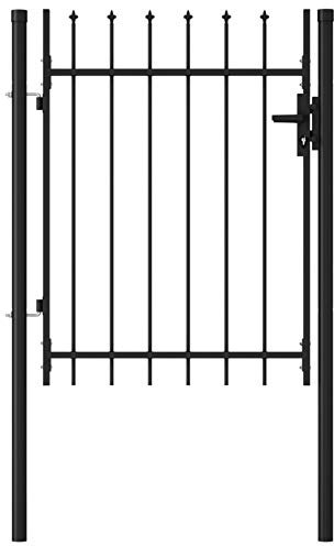 Kstyhome Portail de Jardin Porte de Clôture Portillon de Jardin Porte de Jardin Portillon de Patio Porte de Terrasse Extérieur Portillon Simple Porte avec Dessus à Pointe Acier 1x1,2 m Noir