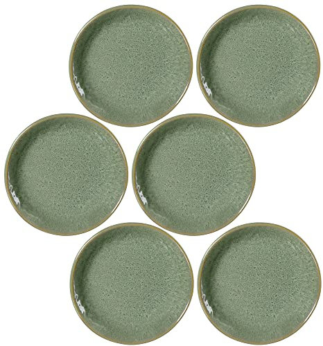 Leonardo Matera 018372 Lot de 6 assiettes plates en céramique avec bord passent au micro-ondes et au lave-vaisselle Vert Ø 16,3 cm