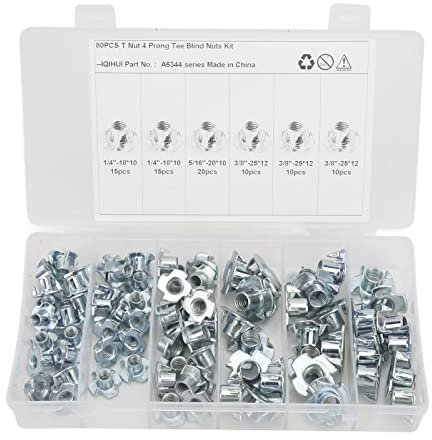 80 Stück M6 M8 M10 Einschlagmuttern mit 4 Einschlagspitzen, Kohlenstoffstahl Verzinktes 4 Krallen T Muttern Einschlaggewinde Set Einsätze für Möbel, Holzbearbeitung
