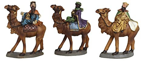 TIENDA EURASIA - Set de 3 Reyes Magos Figuras para Belén de Los Reyes Magos, Fabricados en Resina, Decora tu Nacimiento con las Clásicas Figuritas (Reyes a Camello)