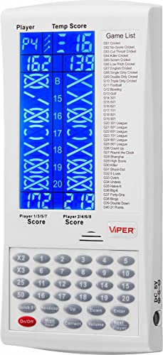 Viper ProScore Digital Dart Scorer Electronic Dartboard Scoreboard for Up to 8 Players, with 40 Games and 655 Game Options, Including Cricket and X01, White