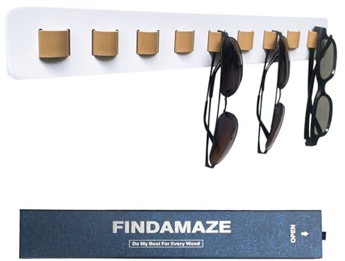 FINDAMAZE Brillenaufbewahrung mehrere Brillen, Brillenhalter Wand, Brillenständer/Sonnenbrillen Organizer Holz zum Aufhängen der Brille, Brillen-Display, Weiß