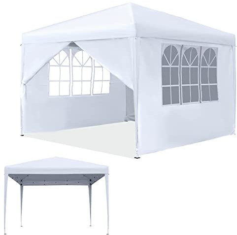 SUBTLETY 3x3m Gazebo da Giardino Impermeabile Tende Pieghevole Set Protezione UV 50+ Tendoni con 4 Pareti Laterali Telo Oxford e Struttura in Metallo 9㎡ Tenda per Eventi Feste Campeggio (Beige)