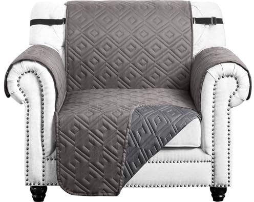 Hafaa Sofa Cover 1 Seater Water Resistant Sofa Slipcovers, Light Grey/Dark Grey Non Slip Reversible Sofa Covers with Elastic Strap - Washable Sofa Protectors from Pets/Kids/Dogs