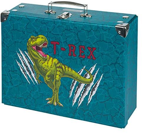Baagl Kinderkoffer für Spielzeug und Schulbedarf, Pappkoffer, Spielzeugkoffer, Spielkoffer, Faltbarer Kinder Koffer, Faltkoffer, Klappkoffer mit Metalgriff (T-REX)