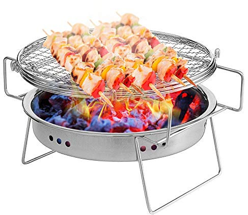 Tragbarer Grillrost aus Edelstahl für den Außenbereich, Mini-Rundholzkohle, zusammenklappbar, BBQ-Grill, Outdoor-Camping-Picknick-Werkzeug