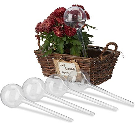 Relaxdays Sfere per Irrigazione, Set da 5, HxD: 28x8 cm, Irrigatori da 250 ml per Piante e Fiori, Plastica, Trasparente