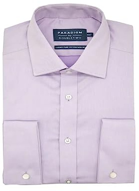 Double TWO Camicia da uomo in twill di cotone di lusso doppio polsino classico camicia formale, Lilla, 44