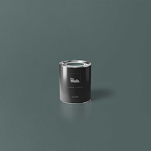New Walls Premium Wandfarbe Grün, Grau-Grün Liquid Luxury Dispersionsfarbe für Innenräume – 1 L