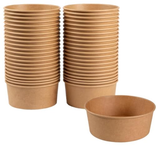 ABENA Disposable Kraft Bowls, 1100ml, Pack of 50, Paperboard Food Container | Leakproof, Disposable Cardboard, Paperboard Takeaway Tubs, Salad & Soup Bowls, Street Food Catering, Parties & Barbecues