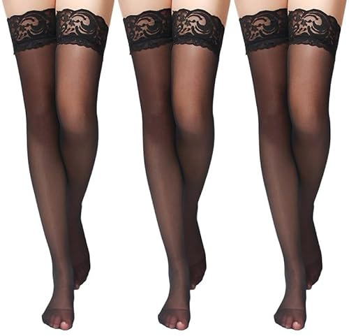 RTBRCG 3 Paar Halterlose StrüMpfe Damen Sexy, Halterlose StrüMpfe, Spitzendesign Stockings, Sexy StrüMpfe für Valentinstag/Halloween/Themenpartys/Feierlichkeiten