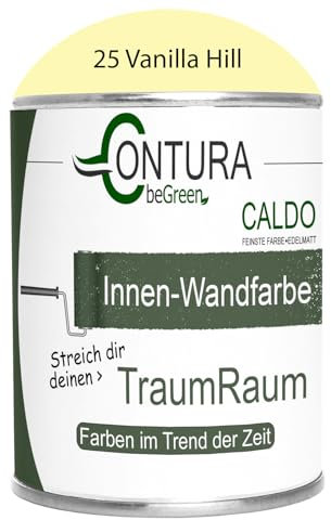 Contura Caldo 1 Liter Wandfarbe 35 Farben Deckenfarbe Contura Hohe Profi Deckkraft Klasse 1 (25 Vanilla Hill)