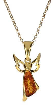 Artisana-Schmuck Bernstein Anhänger, kleiner Anhänger Engel (ohne Kette) mit Bernstein, gefasst in 925/000 Sterling Silber vergoldet