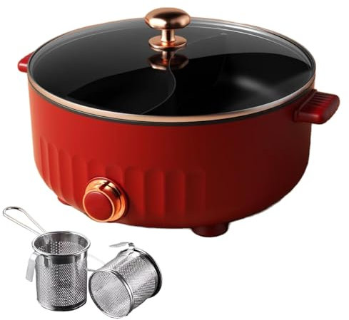 ARTSIM Hot Pot, RevêTement AntiadhéSif Appareil A Fondue IdéAl pour Les RéUnions De Famille (avec 2 Filets Non éTanches),Red