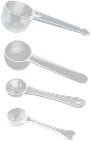 Lot de 4 cuillères à mesurer en Plastique à Long Manche pour Produits secs, cuillères à café, protéines, poudres, ingrédients liquides, Petites cuillères à épices, 1 g, 3 g, 5 g, 10 g -