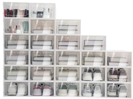 Dekltus 24 Stück Schuhkarton Schuhboxen,Transparent Schuhaufbewahrung Schublade Stapelbar Aufbewahrungsbox für kleine Gegenstände, Zeitschriften,Bücher,Schuhe - 33×23×14cm