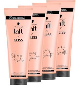 Taft x Gliss Glättungscreme Sleeky Smooth (4x 150 ml), Styling Creme für glattes Haar ohne Glätteisen, mit zusätzlichem Föhn- und Anti-Frizz-Schutz