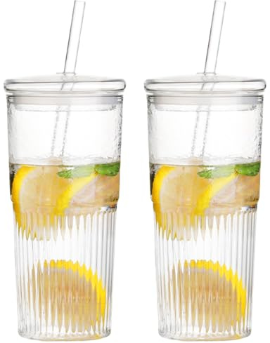 MEYAGOT Lot de 2 Verres Canette 600ml Avec Couvercle et Paille Réutilisables Pour Smoothie, Bière, Soda, Cocktails