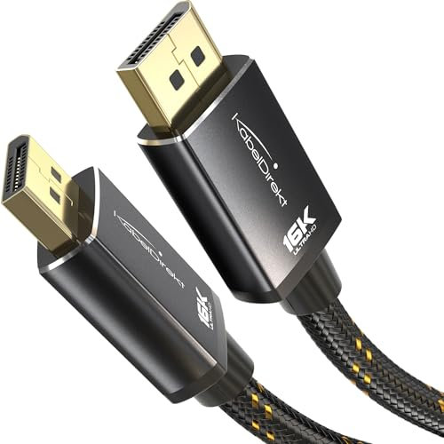 KabelDirekt – DisplayPort 2.1 Kabel/16K DP 2.1 Kabel – 1m – bruchfeste Metallstecker + Braiding, DP80 mit 80 Gbit/s für Gaming-PC/Monitor, FreeSync/G-Sync, bis zu 16K@60Hz, 8K@120Hz, 4K@240Hz