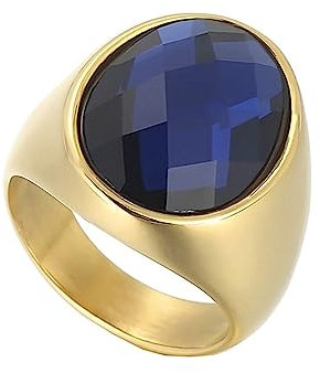 Bihsilin Edelstahl Ringe für Frauen, Hochzeit Ring Damen mit Blau Glas Siegelring Gold Ringe Personalisiert Nickelfrei Größe 57 (18.1)