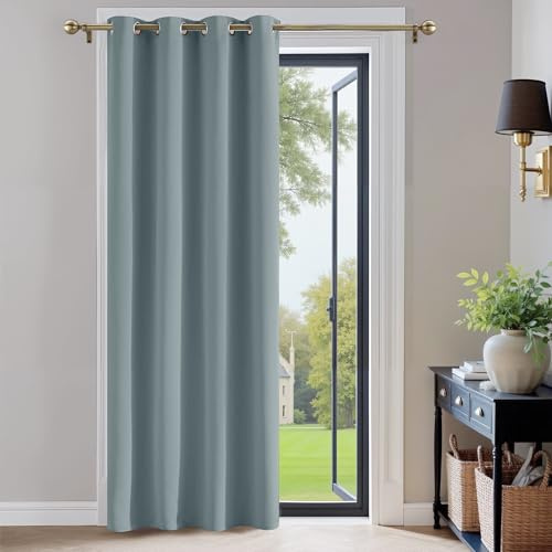 PONY DANCE Home Decorative Door Curtain - 84 Inch Long Thermal Insulated Blackout Curtain Material Eyelet Drape for Bedroom/Living Room, 52x84 Inch, 1 Panel, Greyish Blue