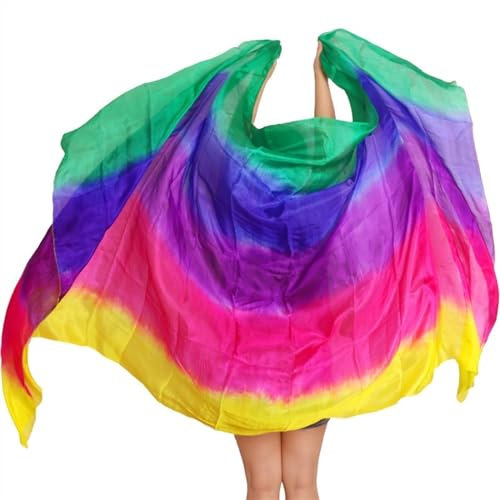 Bauchtanz Schleier Bauchtanz-Seidenschleier, 200 cm, 250 cm, 270 cm, handgeflochtener Schal, Schal, Gelb, Orange, Rosa, Lila, Farbverlauf, Übergrößen. Bauchtanz Schleier Halbrund (Color : Sk001, Siz