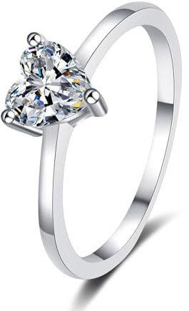 AMDXD 18K 750 Weißgold Trauringe Echt Gold Schmuck, Klassiker Partnerringe mit Labor Diamant 0.5ct (Herzschliff, VVS1), Au750 Gold Damen, Gr.49 (15.6)