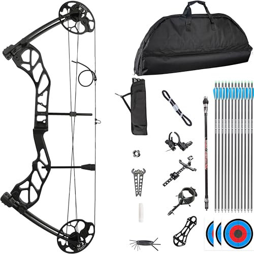 wolfman Compound Bogen Wettbewerb Set,19 -30 Zuglänge, 19-70Lbs Zuggewicht, IBO 320fps für Jagen Bogenschießen Schießen (Schwarz)