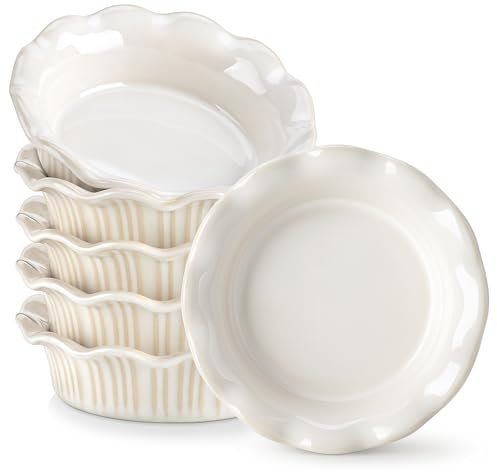 vancasso Juego de 6 moldes de cerámica para tartas, 14 cm – 256 ml, fáciles de limpiar, aptos para lavavajillas, microondas y horno, color blanco