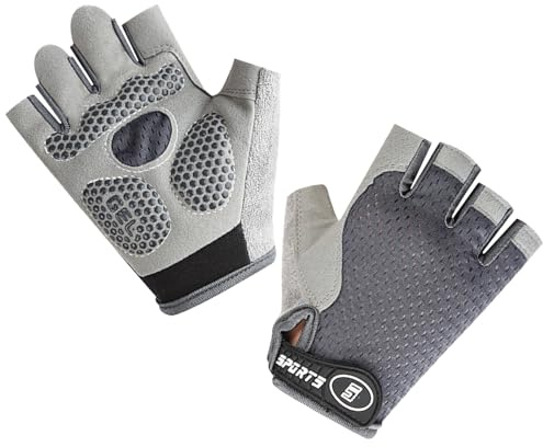 aifitbre Bike Gloves for Kids - Fingerless Cycling Gloves Silicone Anti-Slip Mesh for Breathability for Boys and Girls Outdoor Sports, Grey