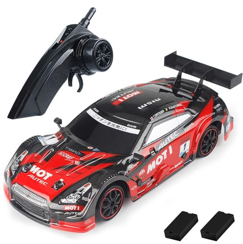 Dodoore Ferngesteuertes Auto 40 km/h RC Auto Drift 1/14 4WD 2,4 GHz 30 Minuten Spielspaß RTR Stufenlose Geschwindigkeit LED-Leuchten Auswechselbare Drift-Rennreifen Kindergeschenke Rot 2 Batterien