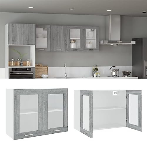 Hommdiy Hängeschrank Glas Grau Sonoma 80x31x60 cm Holzwerkstoff