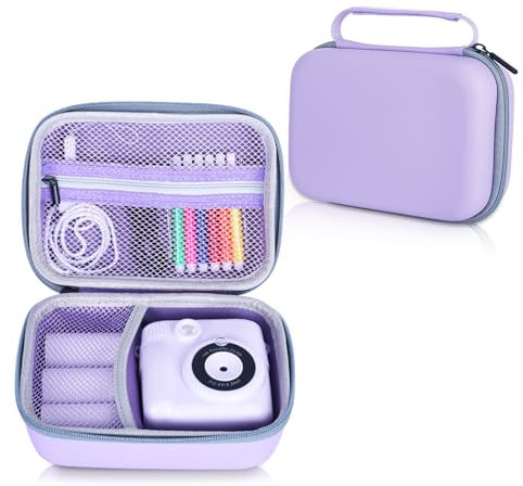 Riosin Kids Camera Case Compatible with ETIKEZ/TIATUA/CalineGam/ASTGMI/Gofunly/Hangrui/Himont/GREENKINDER/OPERHOO Kids Camera Instant Print, Hard Storage Case with Inner Pocket- Case Only (Purple)