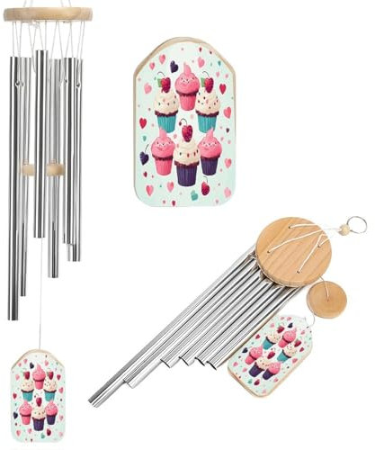 Windspiel für draußen, Cupcake-Herzen, süß, bedruckt, beruhigende melodische Töne, Windspiele für draußen, Terrasse, Haus oder Garten, Dekoration, 52,1 cm, 6 Aluminium-Legierungs-Metallrohre