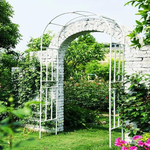 Pergola en métal pour arche de jardin, rosiers, plantes grimpantes, support d'arche robuste pour terrasse, tonnelle, décoration, blanc, 3,2 m