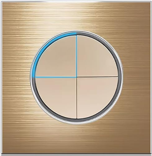 Interruptor de luz de pared circular de 1/2/3/4 bandas de 2 vías, indicador LED de vidrio (dorado, 4 bandas de 2 vías)
