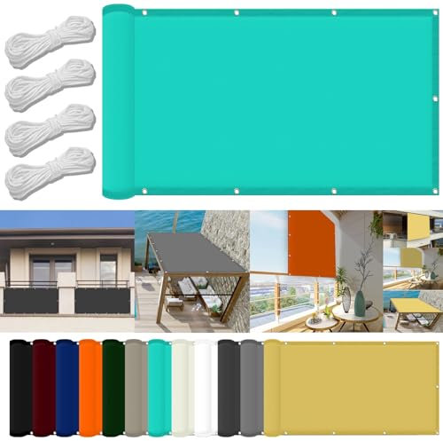 Set di pali per vela parasole, 6 x 8 m, impermeabili, con blocco UV al 98%, include corda e kit di fissaggio, ideale per piscina, terrazza, serra, telo ombreggiante blu cielo