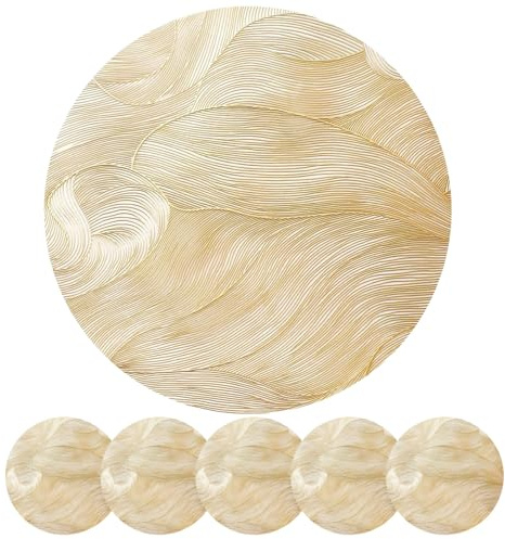 MORAINJAY 6er Set Platzdeckchen Gold Tischset PVC Ausgehöhlte Platzset Metallische Runde Tischsets, Waschbar Hitzebeständig Rutschfester Platz-Mattenc für Weihnachten Hochzeit Geburtstags Party
