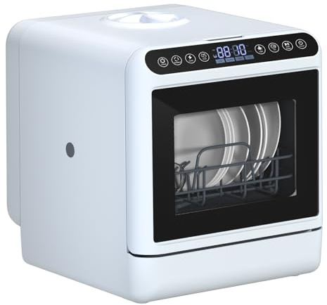 Lave-vaisselle portable de comptoir, mini lave-vaisselle pour petits espaces, réservoir de 5 L, économe en énergie avec 5 programmes de lavage et nettoyage à haute température à 75 °C, capacité de 40