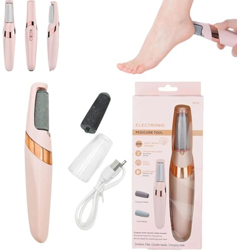 Lime électrique rechargeable pour callosités des pieds, outil de pédicure professionnel, étanche avec 2 rouleaux, lumière LED à 2 vitesses pour peaux craquelées, rugueuses et sèches (boîte)