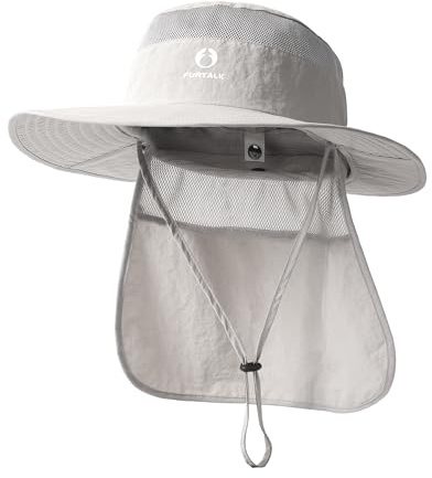 FURTALK Sonnenhut für Damen und Herren mit Nackenschutz UPF 80 atmungsaktiver Outdoor Angler und Wanderhut Hellgrau