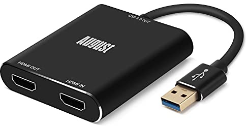 August VGB500 Video Capture Card – 1080P 60FPS USB 3.0 HDMI Capture Device with VRR Passthrough – Plug & Play Streaming Recorder for PS5, Xbox, Switch, PC, Mac, OBS – Black