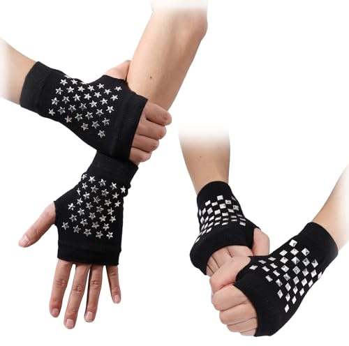 MILAKOO Punk Nieten Handschuhe Damen Fingerlose Gothic Rock Nietenhandschuhe für Hip Hop Halloween Cosplay Karneval Kostüm