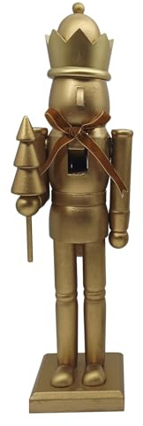 Alipis Wooden Nutcracker Soldier with Golden Bow Solid Wood Christmas Decoration for Table Centerpiece Mantel Shelf Kitchen Traditional Holiday Ornament