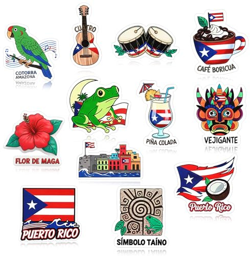 Ceenna Paquete de 12 imanes magnéticos de PVC para nevera de Puerto Rico, regalos de recuerdo de Puerto Rico, coleccionables de viaje para decoración del hogar