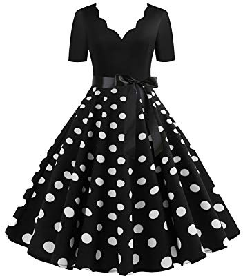 EFOFEI Damen Hepburn Cocktailkleid 1950er Vintage Kleid A-Linie Rundhals Kleid Abend Prom
