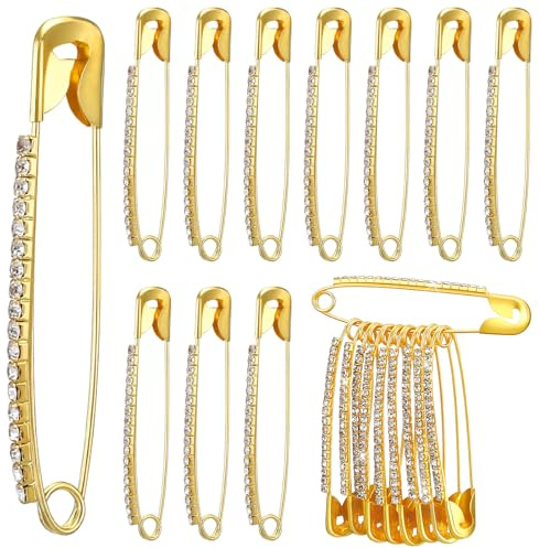 10 stycken guldbroscher, strass säkerhetsnålar, ingen sömnad kontraktion kläder broschnålar, glitter strass brosch damer, för halsduk, tröja, byxor, klänning, kjol, hatt