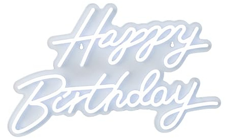 Relaxdays LED Schild, Happy Birthday, leuchtende Geburtstagsdeko, H x B: 28 x 40 cm, zum Aufhängen, USB-Kabel, kaltweiß