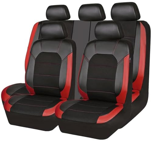 Autositzbezüge Sets für VW Golf III, IV, V, VI, VII, VIII (1991-), Komplettset Auto Sitzbezüge Leder Vordersitze und Rückbank Sitzschoner mit Airbag-Kompatibilität,C/Red